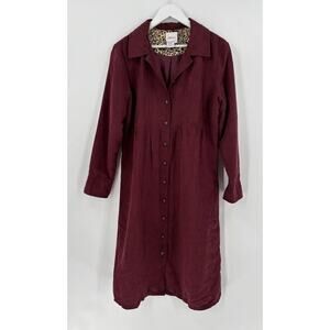 Vermont Country Store Dress Womens Large Burgundy Red Midi Button Pleated Collar